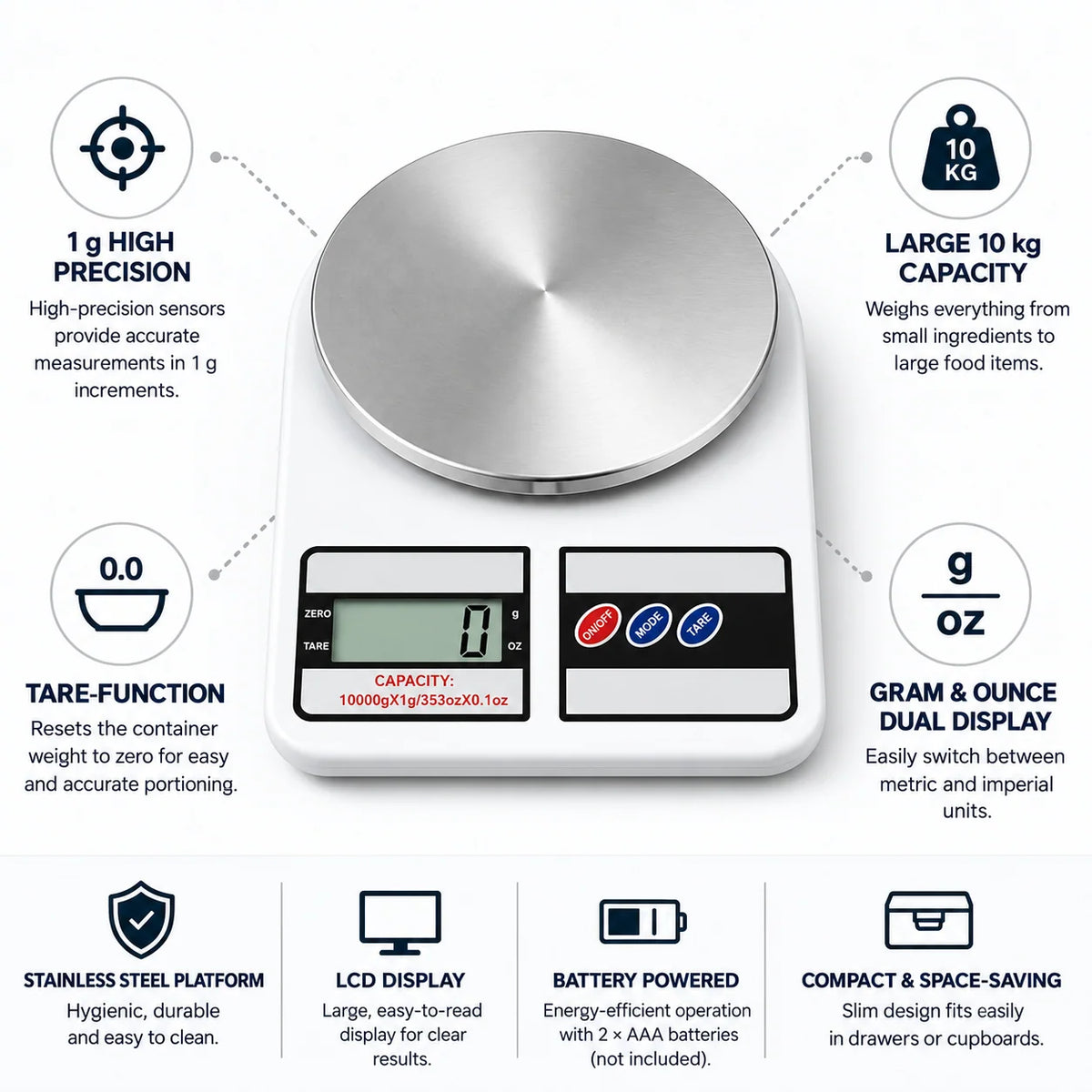 Kitchen Scale 22.0 lb Accuracy & Stainless Steel
