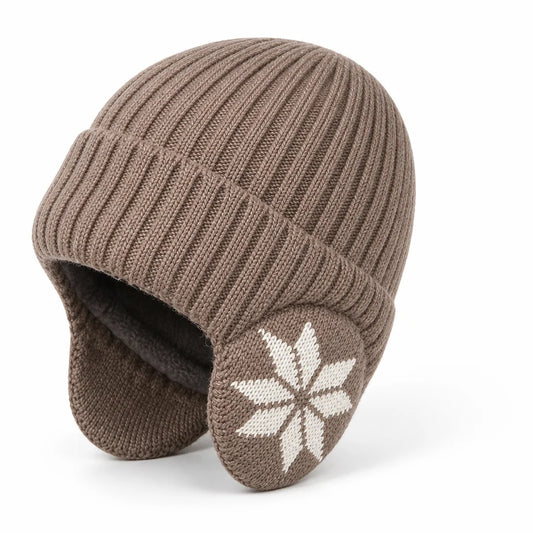 Ear Flap Beanie Fleece Lined Ribbed Knit Polyester (One Size Fits Most)