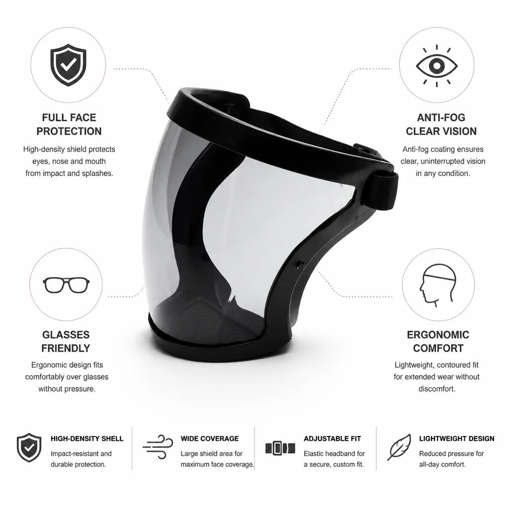 Full Face Shield Anti-Fog Clear Visor (Glasses Friendly)