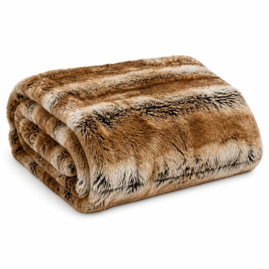 Faux Fur Blanket Plush Throw & Polyester Backing (Multiple Sizes)