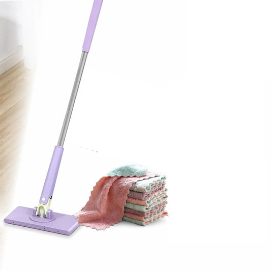 Microfiber Flat Mop Hands-Free Easy-Change & 360° Swivel Head (Includes 4 Cloths)