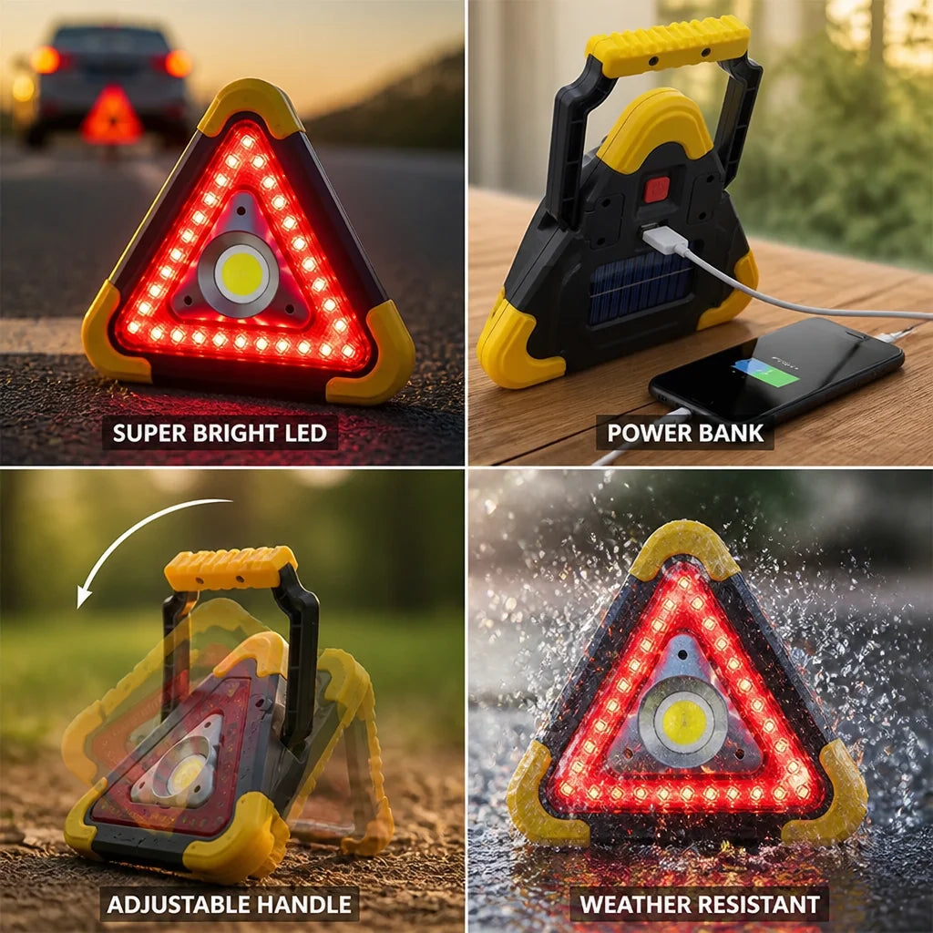 Emergency Triangle Solar Rechargeable Beacon & USB Power Bank