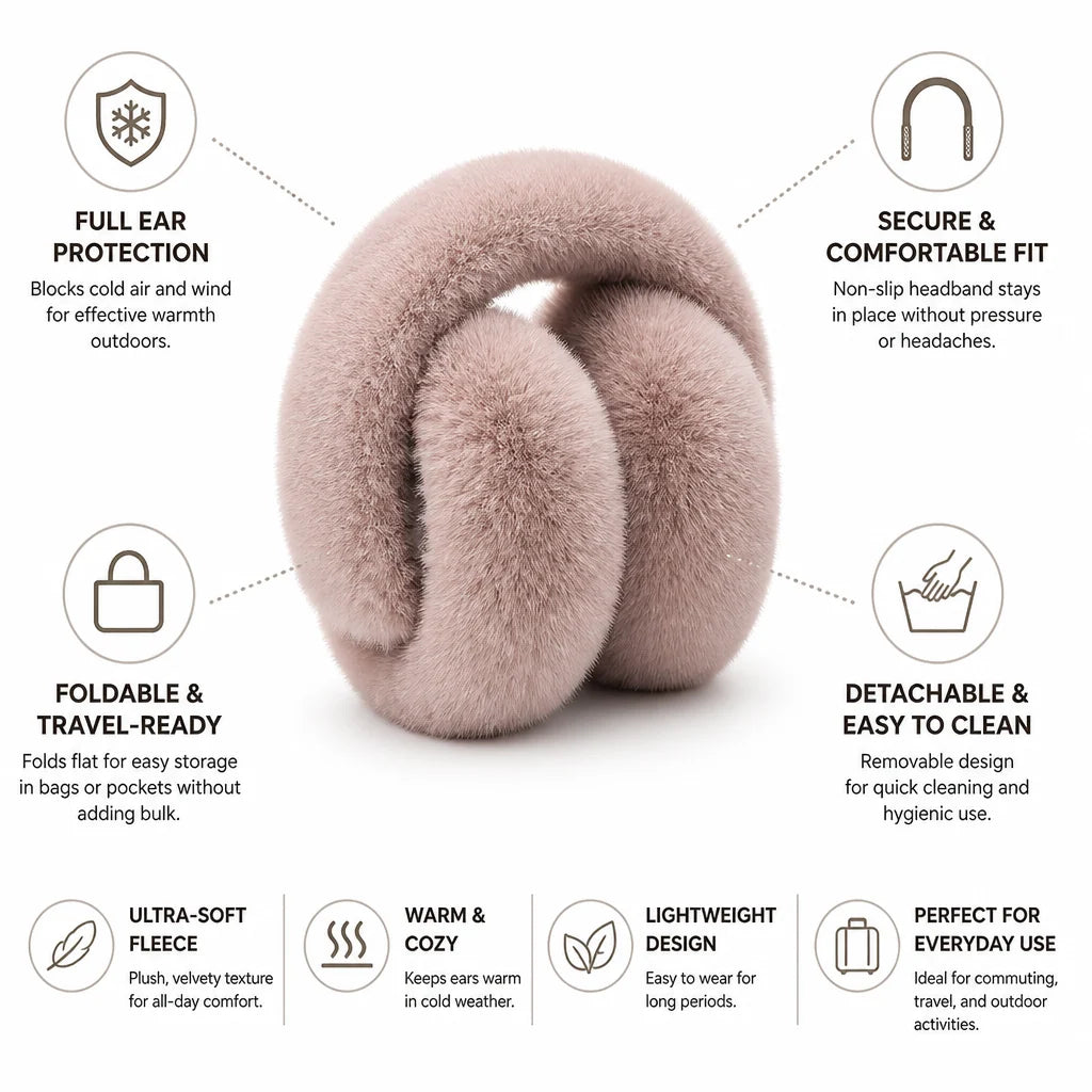 Earmuffs Foldable Fleece Lined
